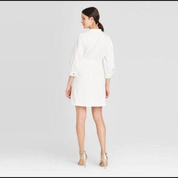 New Who What Wear White Puff Sleeve White Dress - Picture 3 of 8